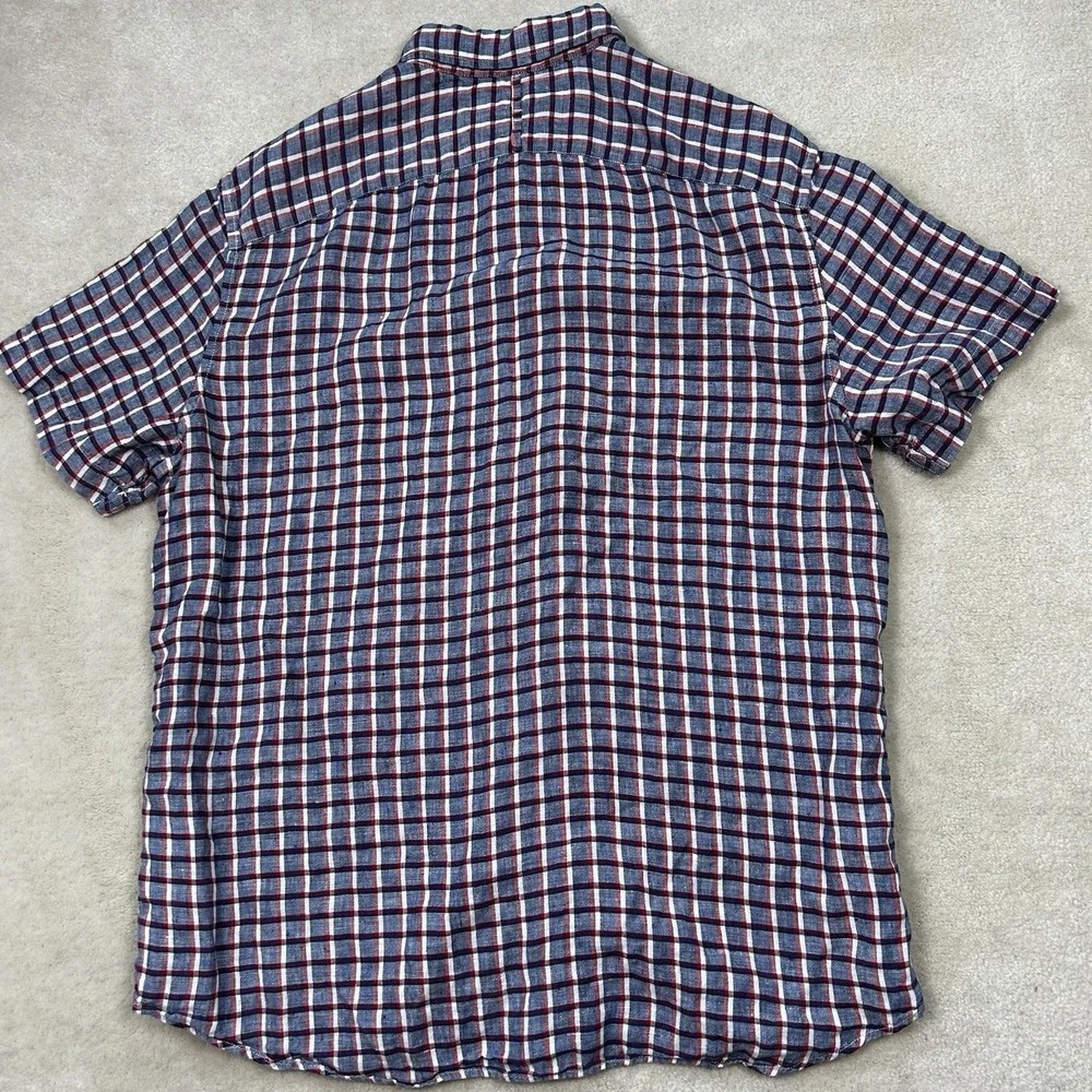 Banana Republic Shirt Mens Large Camden Fit 100% Linen Button Up Plaid